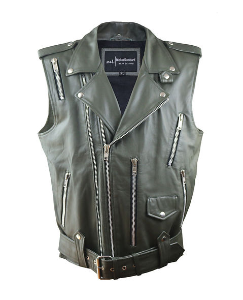 ジャケット・アウター RIDERS SYNTHETIC LEATHER VEST JACKET ROCK Army Green Sheepskin Moto Leather Vest