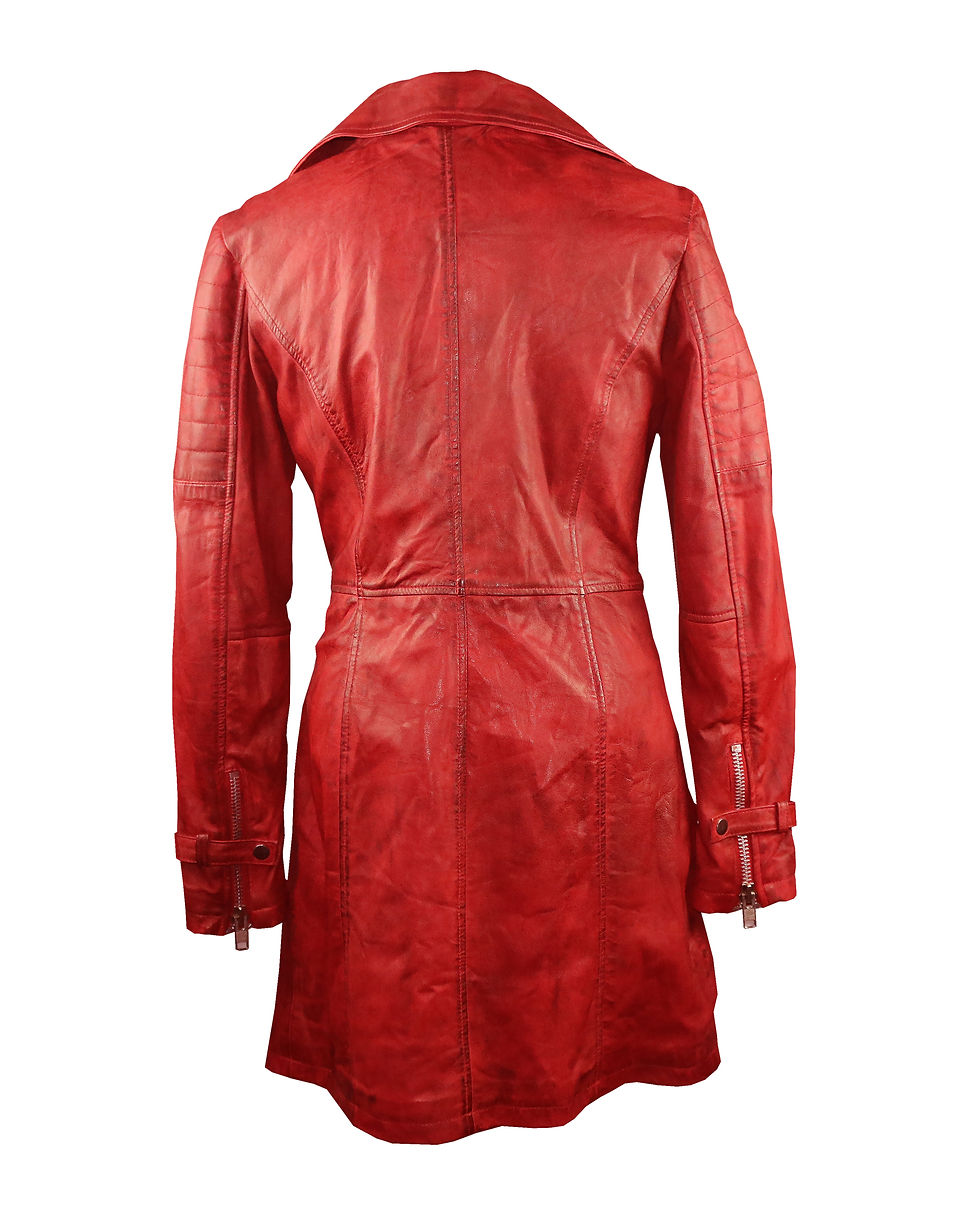 Thumbnail: SIN-Red 3/4 Vintage Look Quilted Moto Sheepskin Leather Jacket