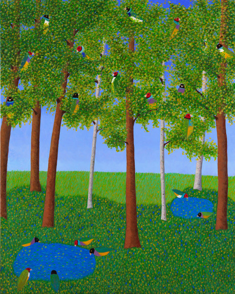 LE BOIS AUX OISEAUX Huile sur toile 2021. 100x80 cm