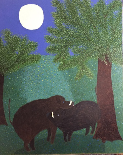 LES SANGLIERS AU CLAIR DE LUNE Huile sur toile 2020 SOLINE CANOVAS