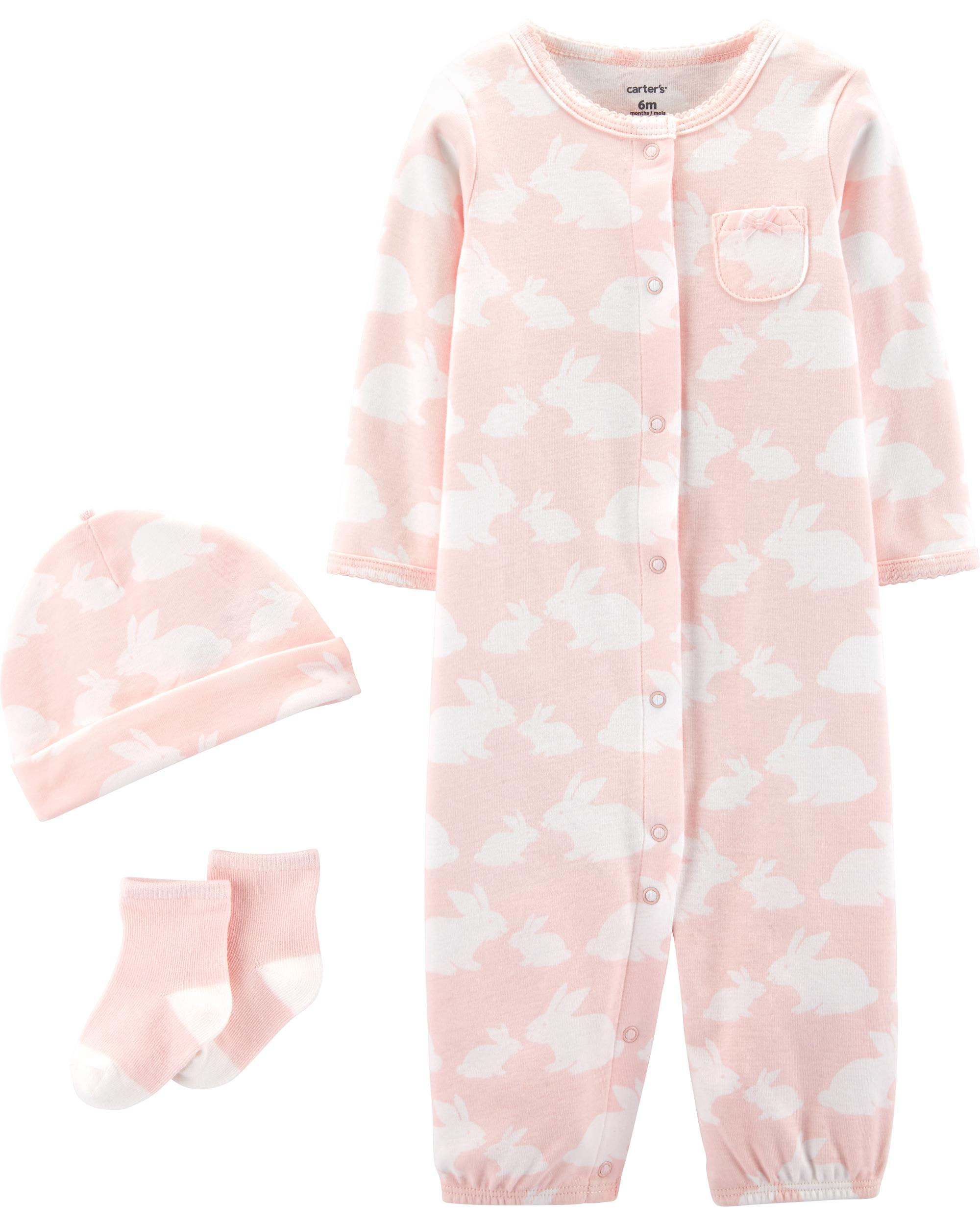 Pijama Set 3 piezas Conejos Rosa y Blanco Carter’s Baby Girl