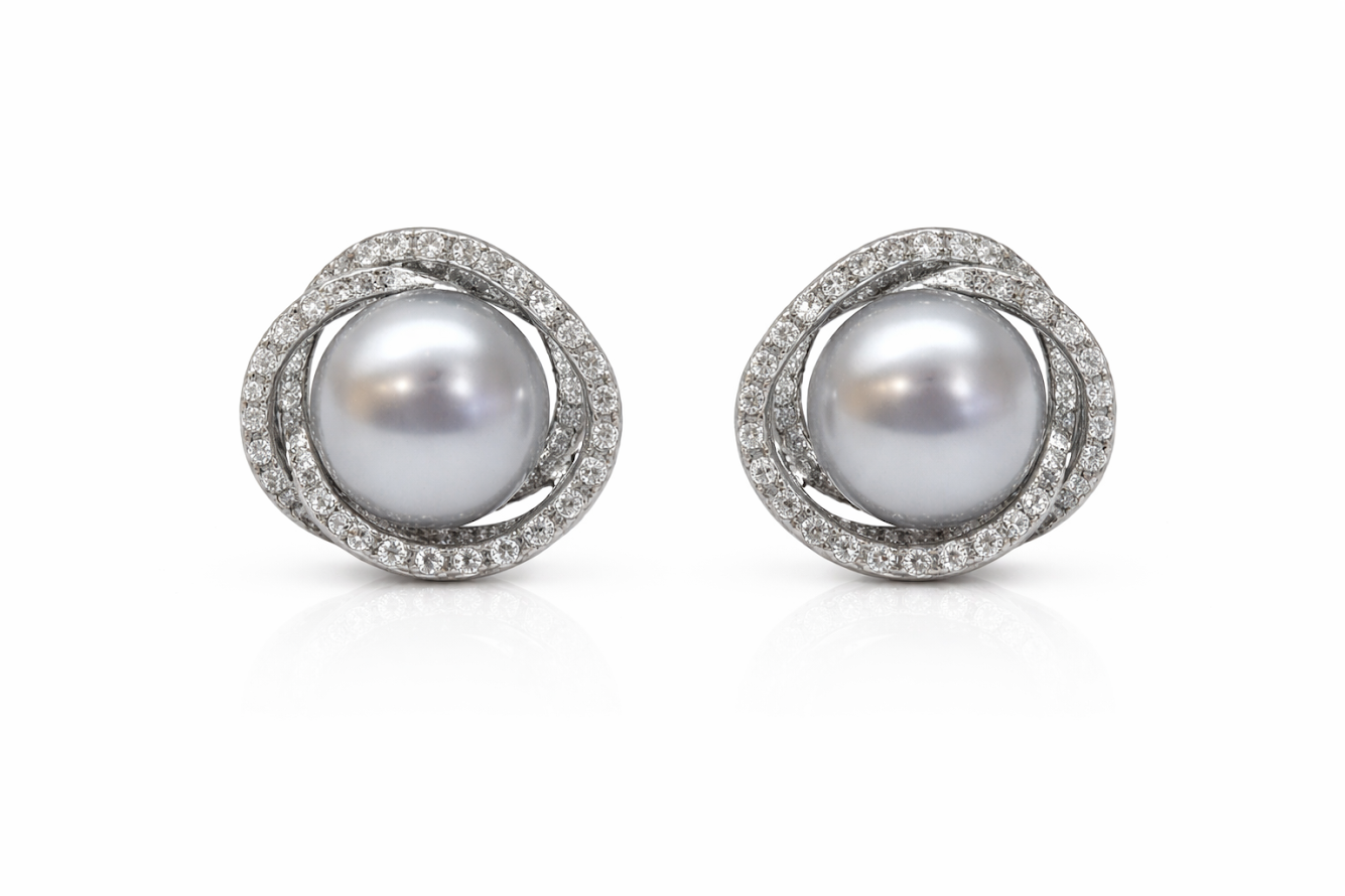 Twisted Halo Grey Pearl Earrings
