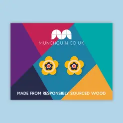 Yellow Retro Daises – Eco Friendly Wooden Stud Earrings
