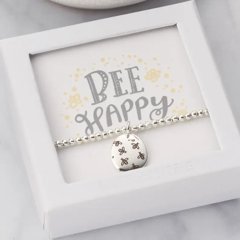 Bee Happy Silver Plated Pebble Bracelet