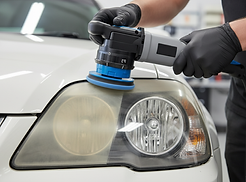 An auto detailer using a orbital buffer for headlight restoration