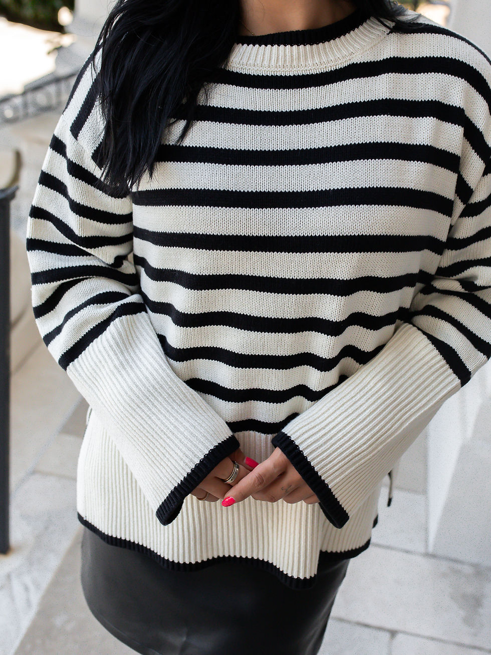 stripe sweater detailed view