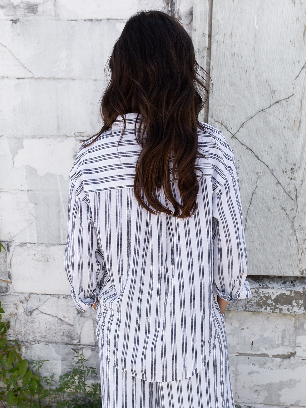 Thumbnail: striped button up top back view