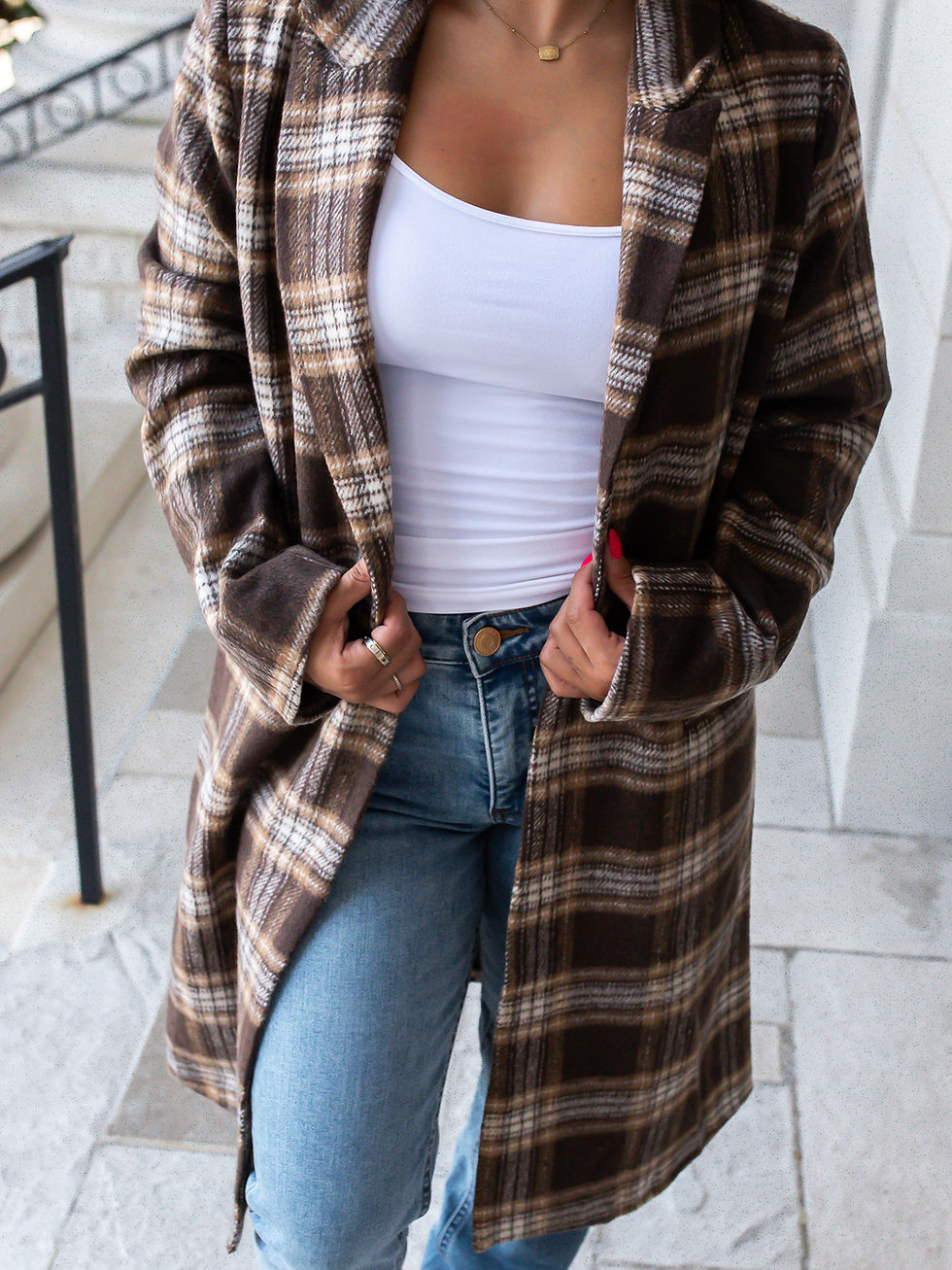 plaid coat detailed view