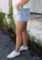 denim shorts side view