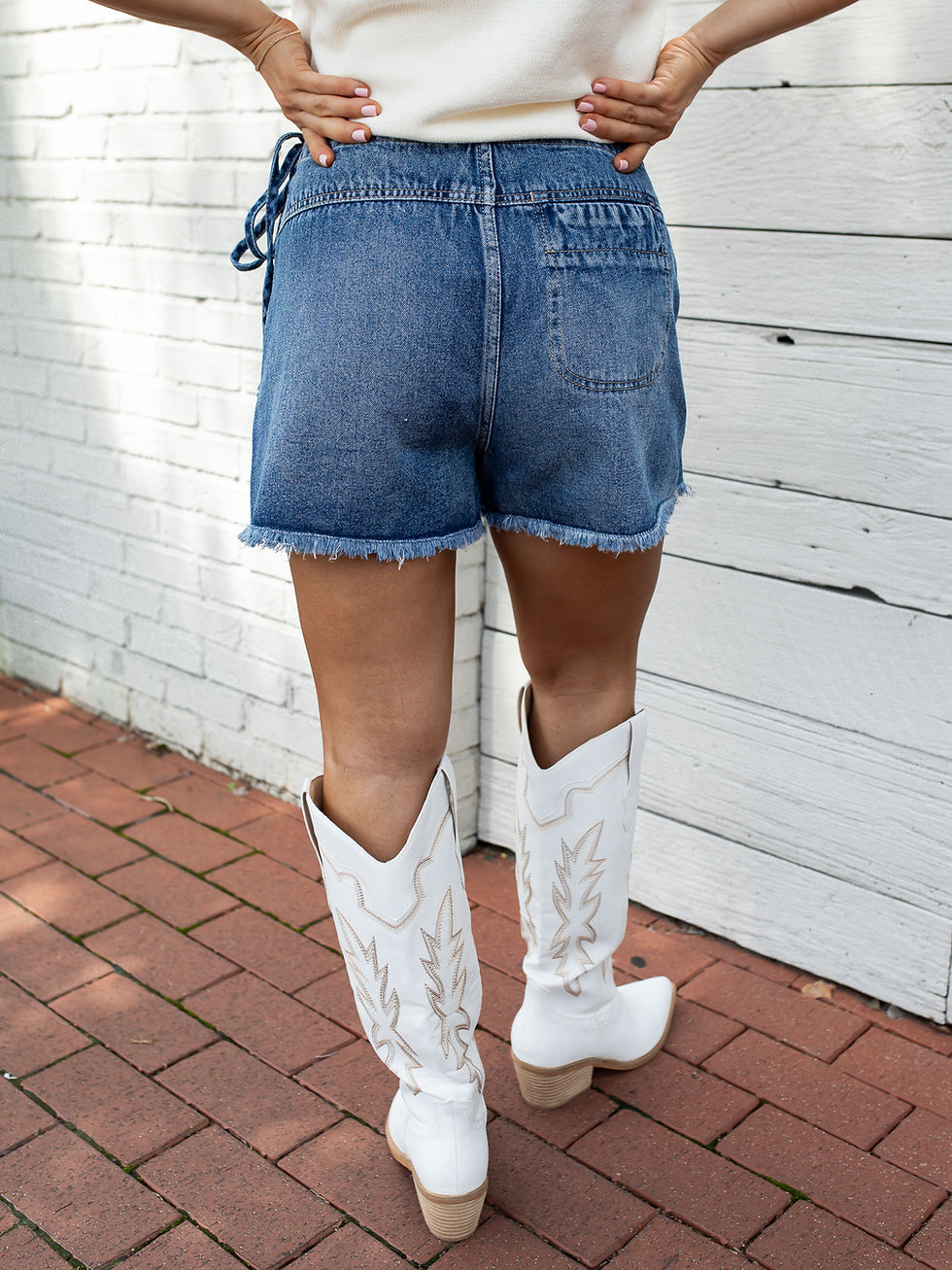 Thumbnail: medium wash denim skort back view