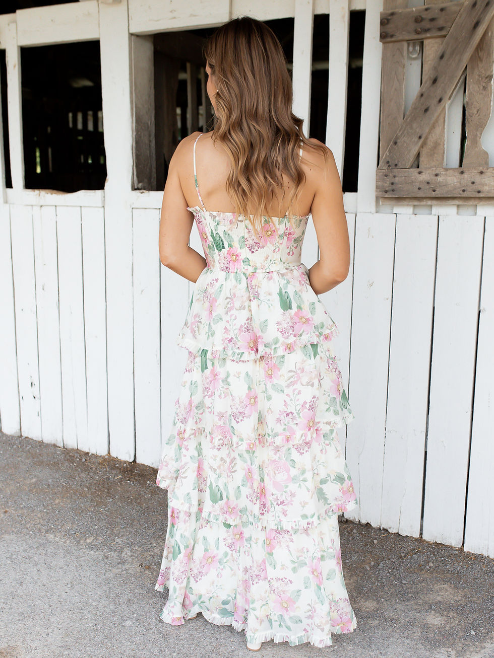 Thumbnail: floral tiered dress back view