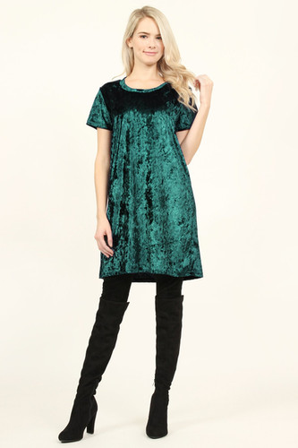 Short Sleeve Crushed Velvet Tunic Dress | Hobby Hub Central Short Sleeve Crushed Velvet Tunic Dress | Hobby Hub Central