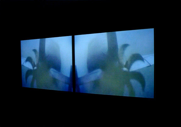 Installation view of dual-screen projection of of video artwork titled 'AHHA' by fine artist Pernille Holm