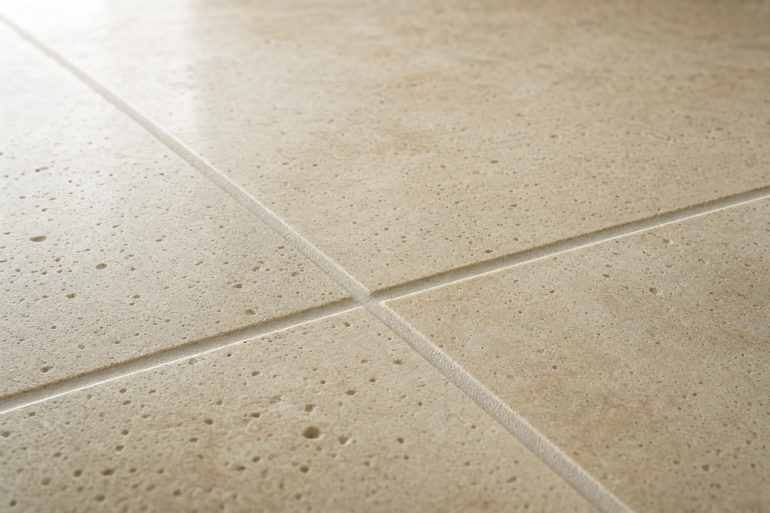 Close-up of beige textured ceramic tiles with visible grout lines.