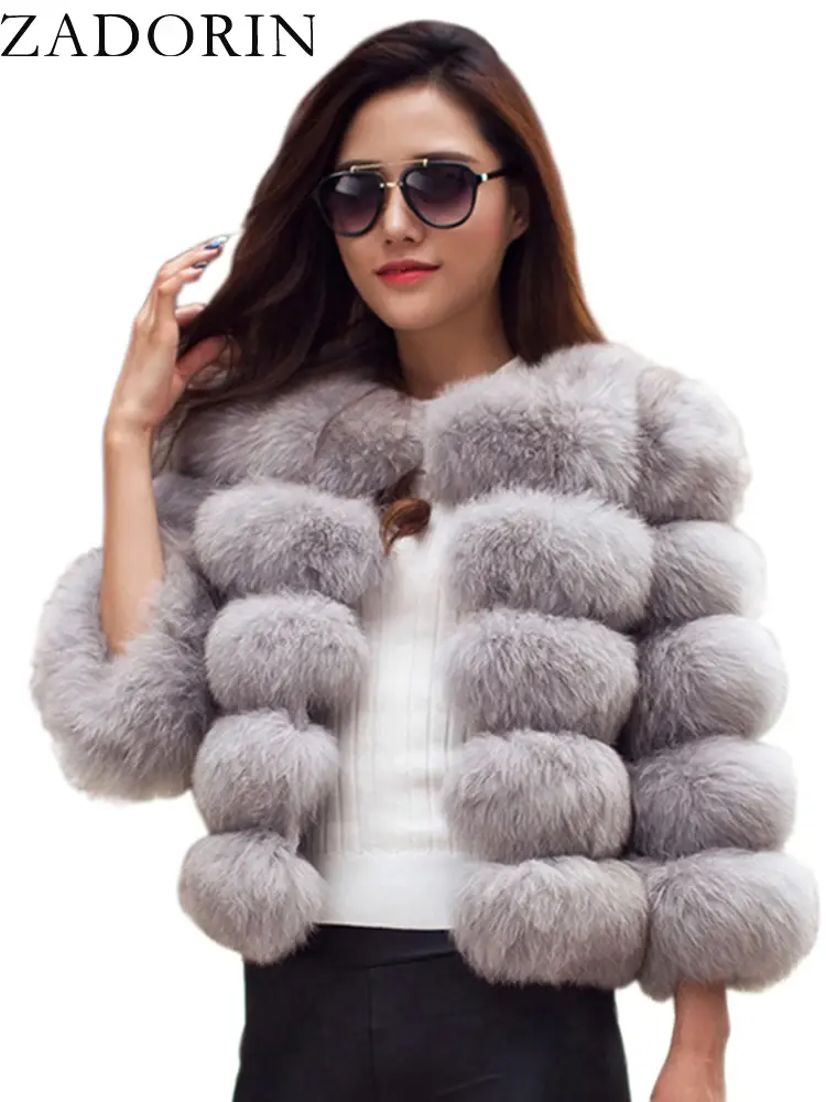 ZADORIN S-5xl Mink Coats Autumn Winter Fluffy Black Faux Fur Coat Women Elegant
