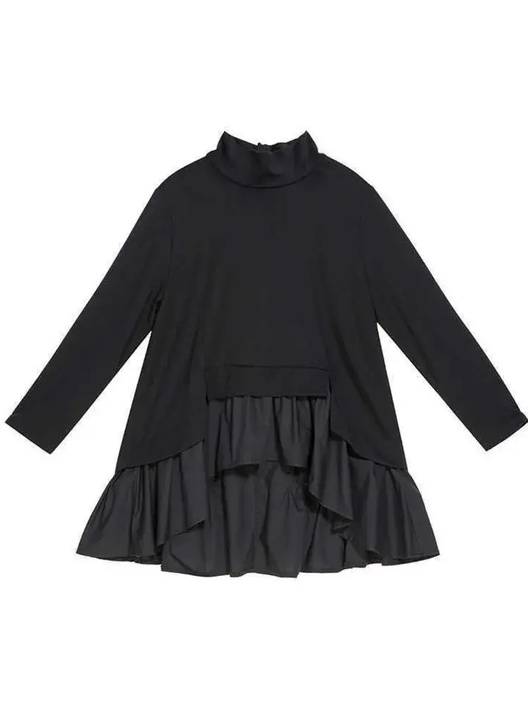 Thumbnail: [EAM] Loose Fit Asymmetrical Ruffles Sweatshirt New High Collar Long Sleeve