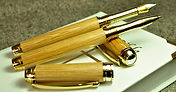 Hand-turned Rollerball and fountain pen set in old church Oak wood by Pittswood Pens in So