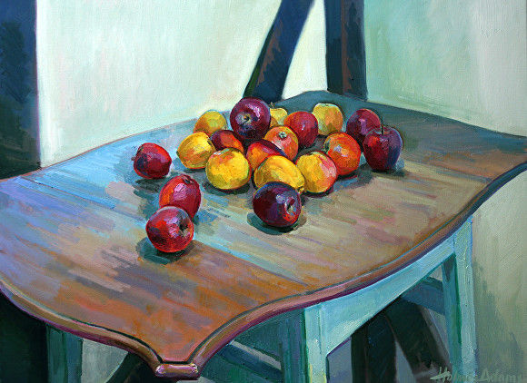 Table of apples painting by artist Danny Holmes-Adams