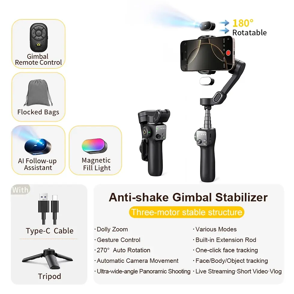 Thumbnail: AOCHUAN Handheld Gimbal Stabilizer 3-Axis Smart V8 for Phone With Ext