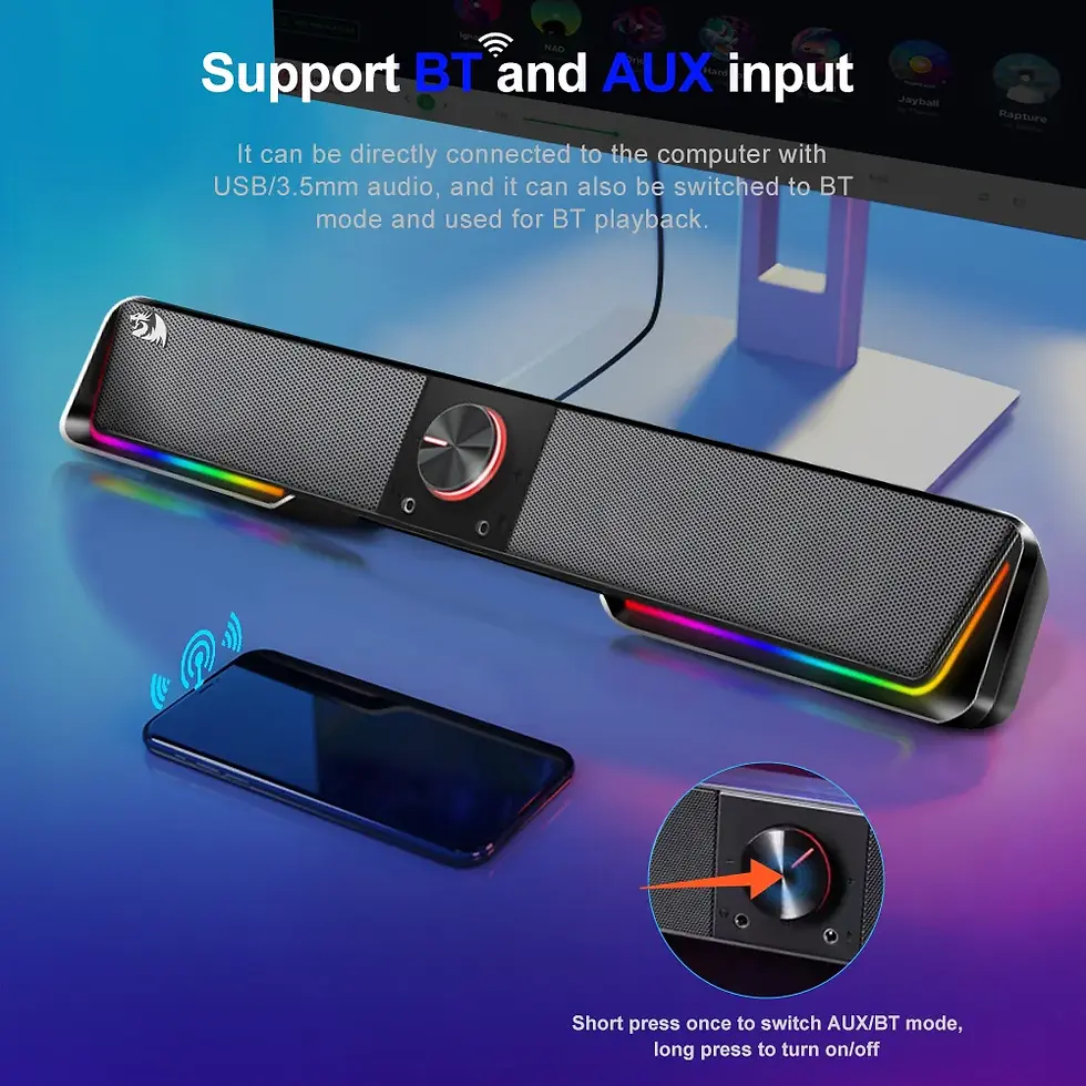 Thumbnail: REDRAGON GS570 Darknets Support Bluetooth Wireless Aux 3.5 Surround RGB Speakers
