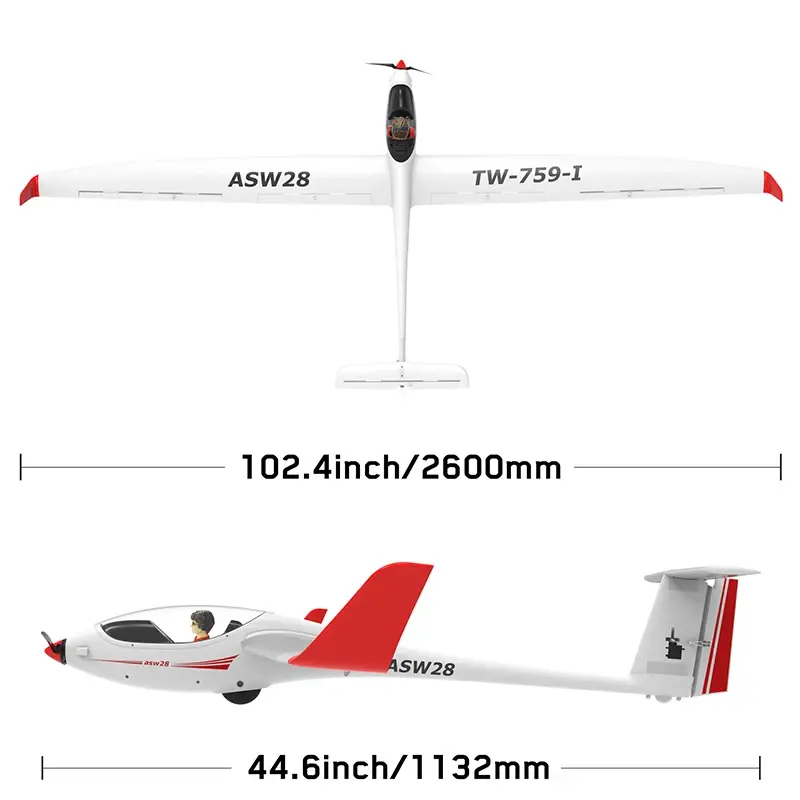 Thumbnail: Volantex ASW28 ASW-28 759-1 2600mm Wingspan EPO Sailplane Glider RC