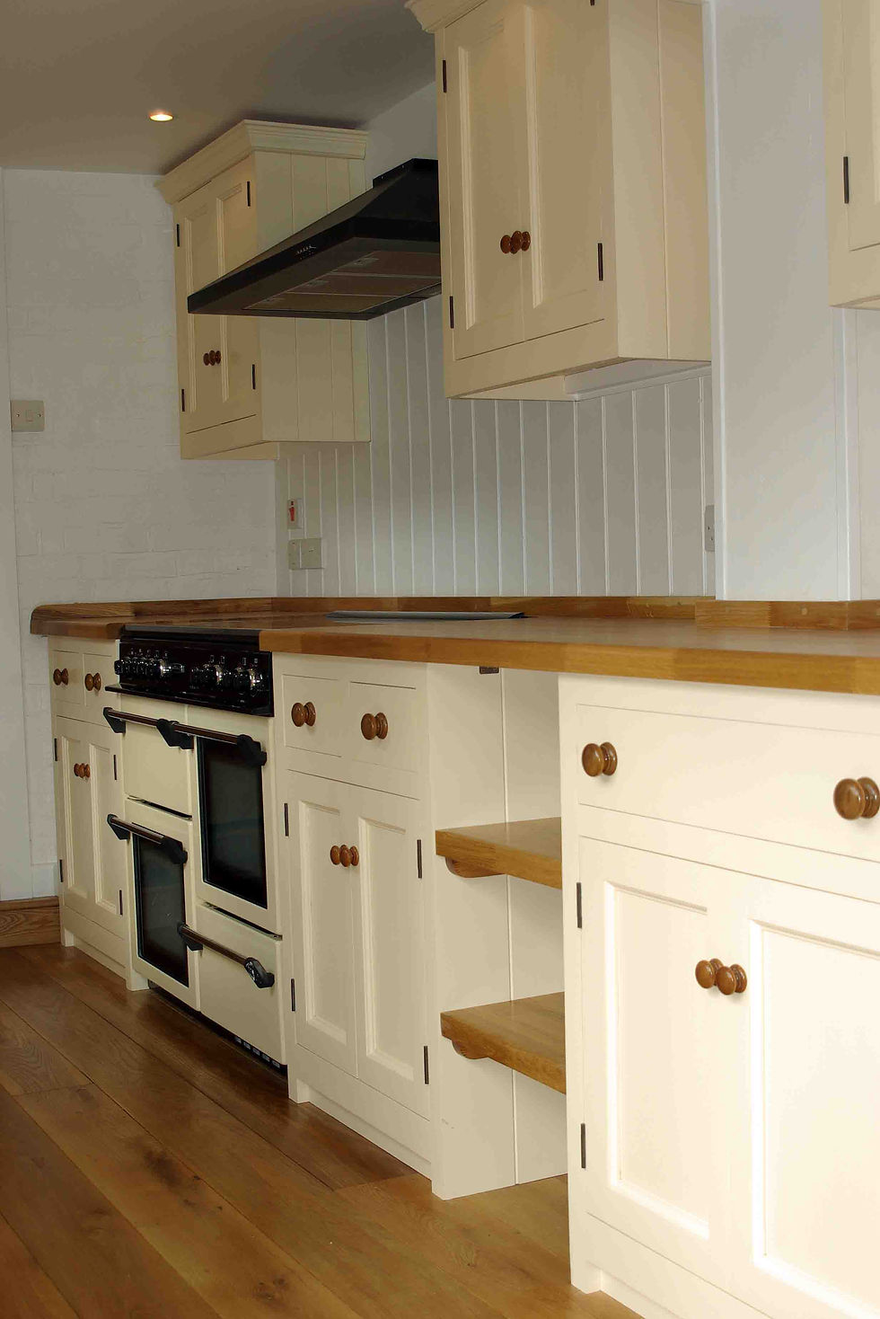 Bespoke handpainted kitchen with oak worktop and floor