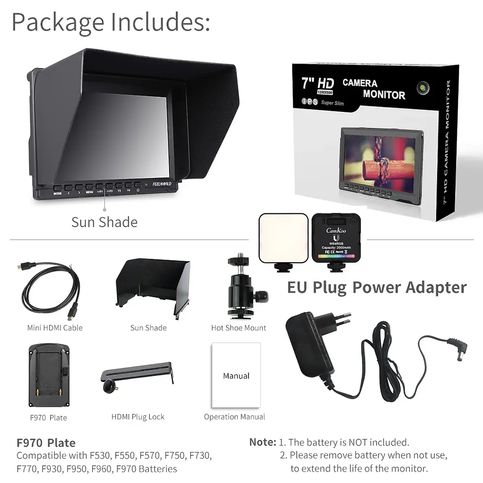 Thumbnail: FEELWORLD 7" On-Camera Field Monitor FW759 4K HDMI AV Input IPS HD 1280x800 LCD