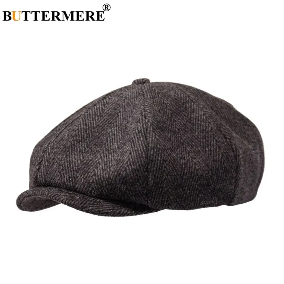 BUTTERMERE Newsboys Beret Herringbone Men Flat Caps Wool Casual Winter Tweed