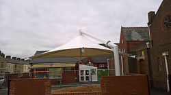 Kik cantilever canopy st Charles primary school Blackburn