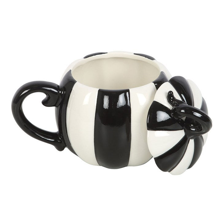 Thumbnail: Black and White Striped Pumpkin Lidded Mug