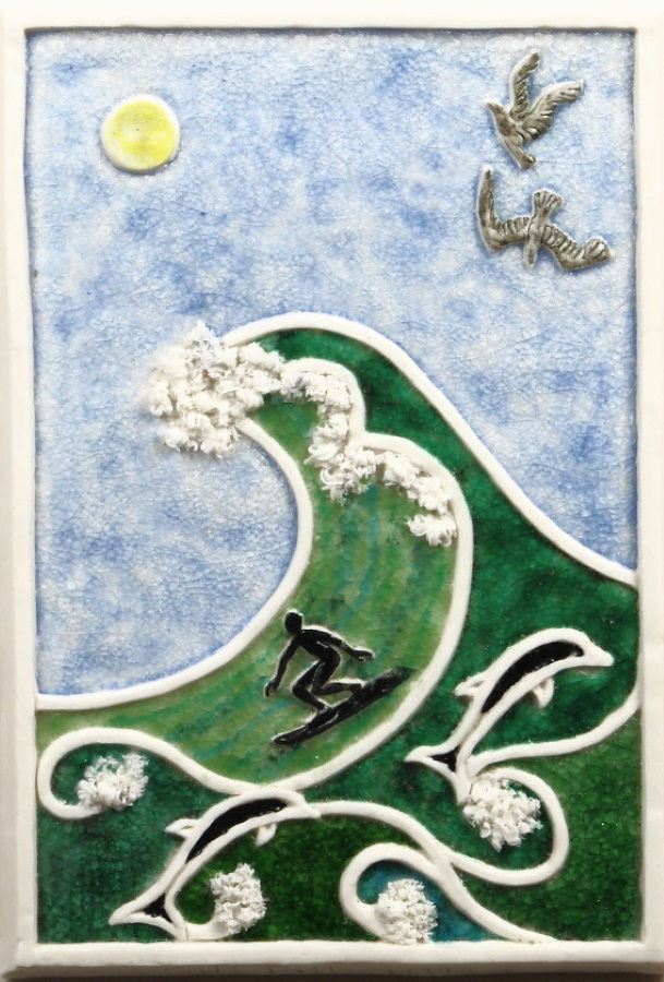 Tuberider. Porcelain with fusing glass 25x37 cm £90