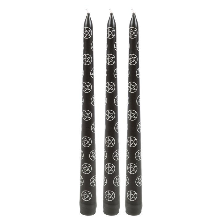 Thumbnail: Set of 3 Black Magic Pentagram Taper Candles