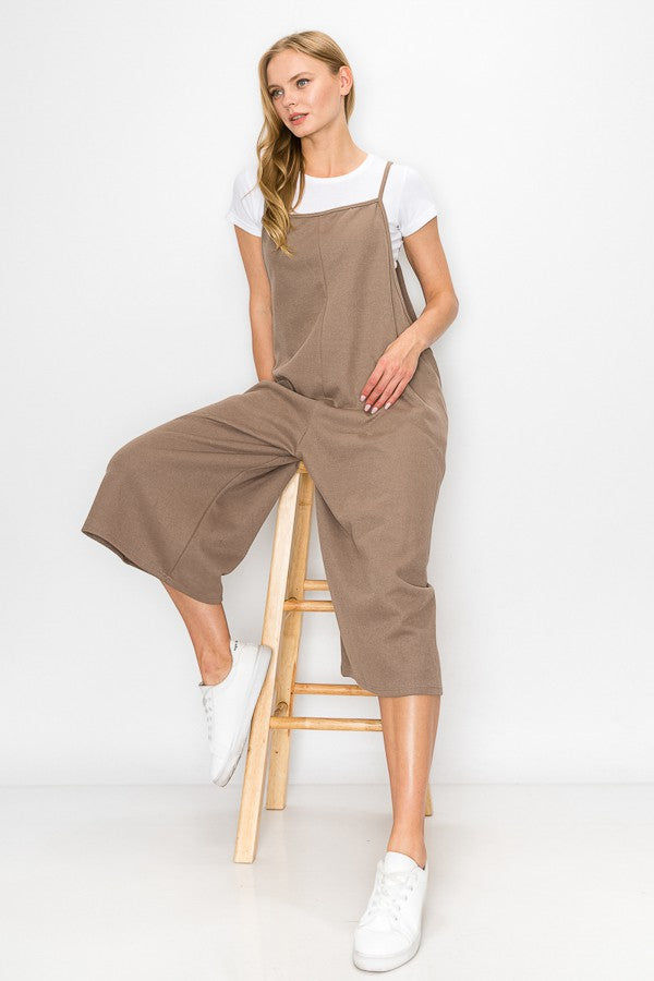 Cropped Bottom Wide Leg Oversized Jumpsuit - Taupe