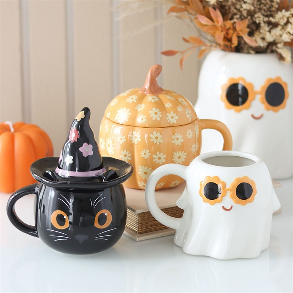 Thumbnail: Groovy Floral Pumpkin Lidded Mug