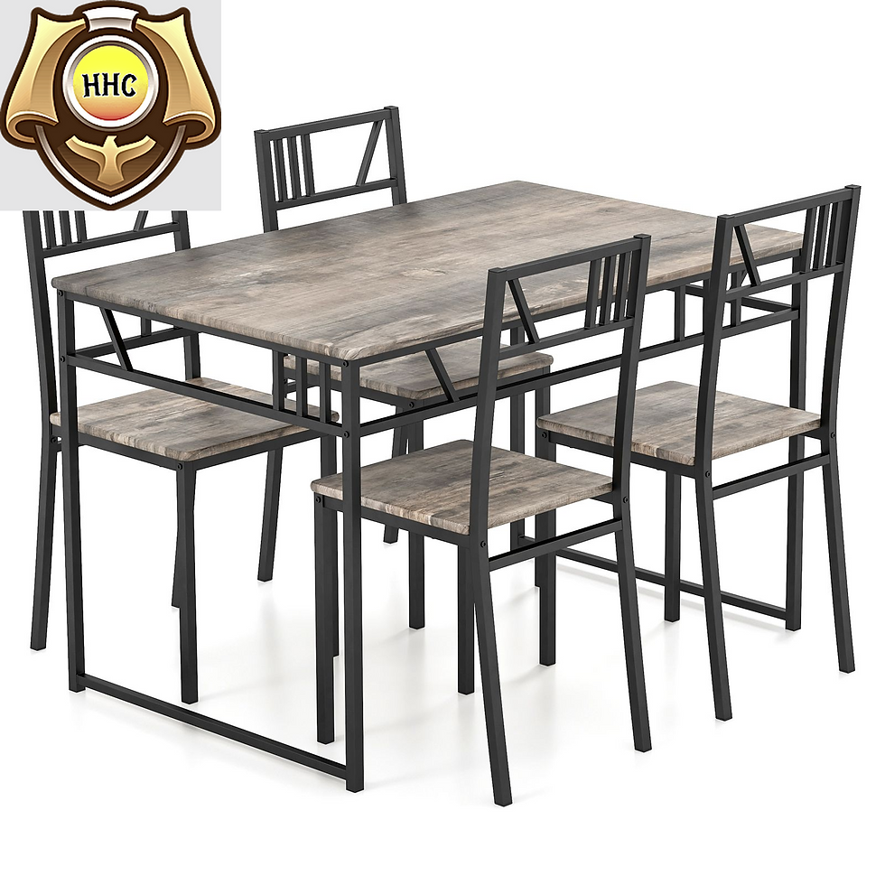 Thumbnail: Industrial-Style Kitchen Table and 4 Chairs with Wood like Tabletop and Metal Fr