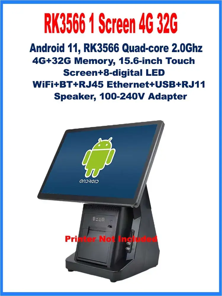 Thumbnail: 15.6 Inch Android POS System, Desktop Cash Register With 58mm 80mm Printer,