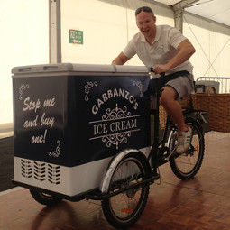 Paul taking the Garbanzo ice cream bike for a spin