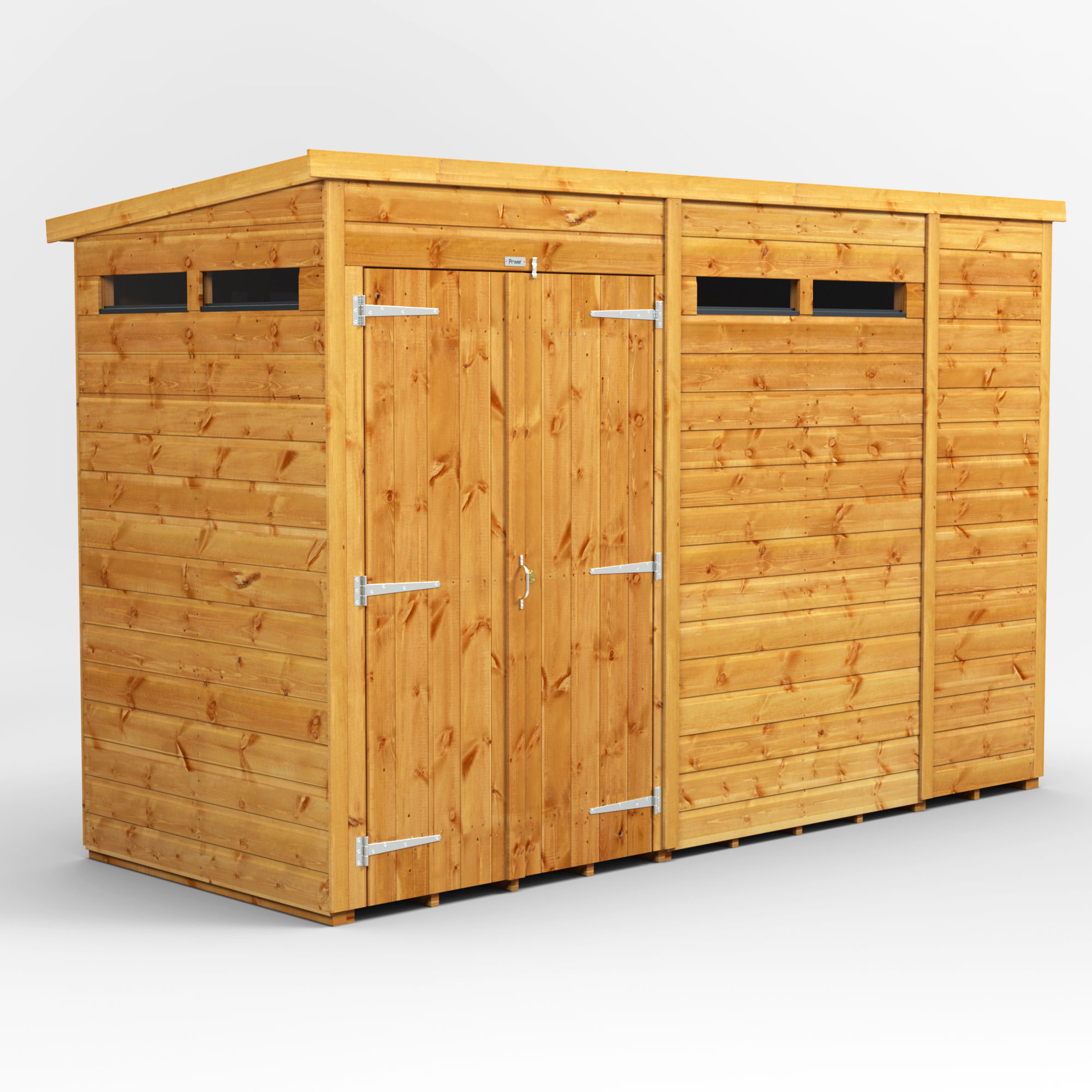 10x4 Power Pent Security Shed Double Door