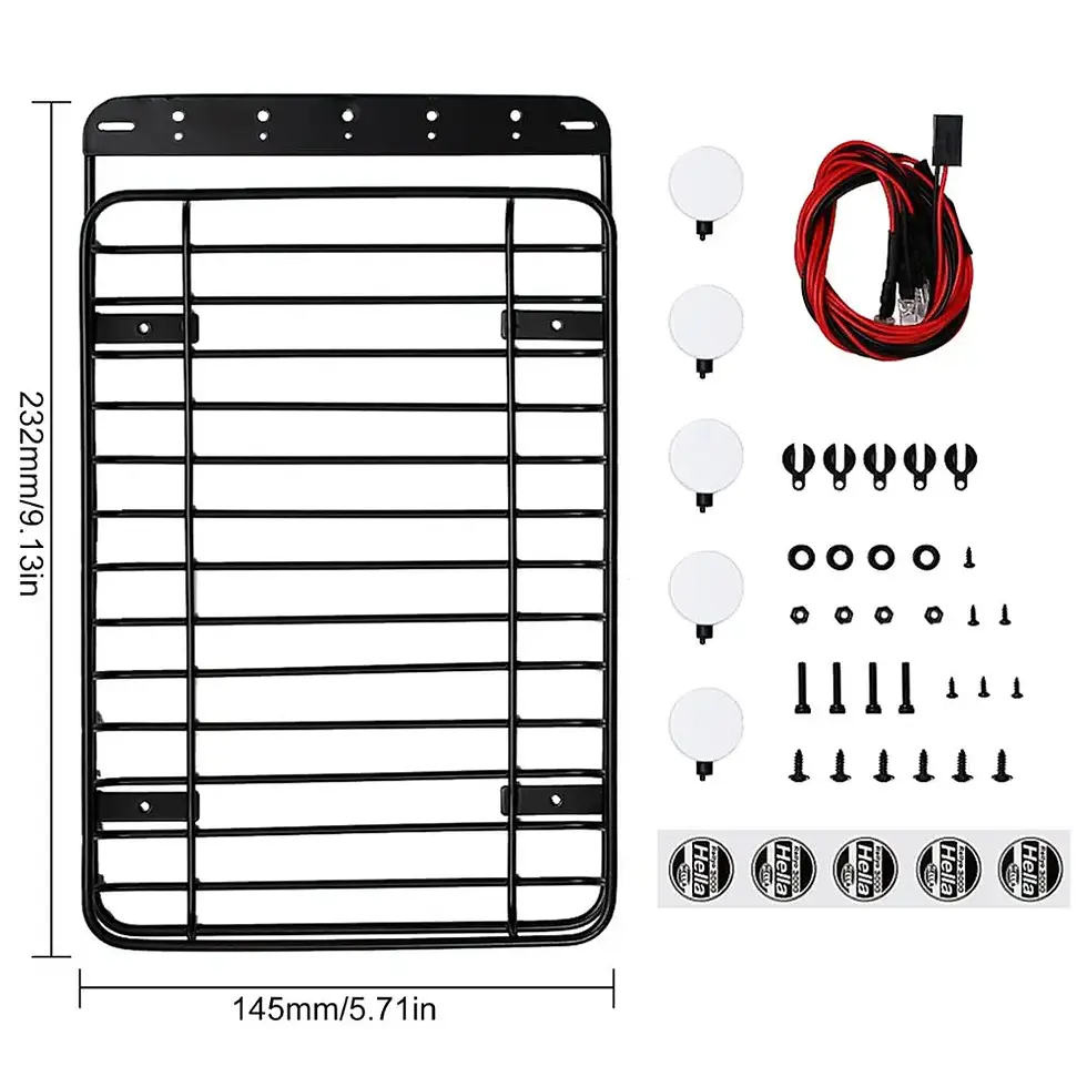 Thumbnail: INJORA 232*145mm Metal Roof Rack With 5 LED Lights for 1/10 RC Crawler Car