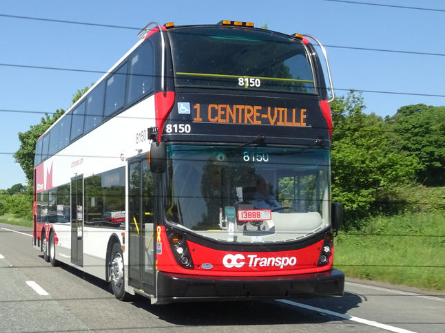 Seen southbound on the M6 motoway is a OC Transpo: Alexander Dennis Enviro500 on en route to being exported.