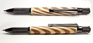 Hand-turned Knurl GT ballpoint pen in segmented Sycamore and Mahogany wood.jpg