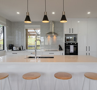 kitchen with hanging light fixtures