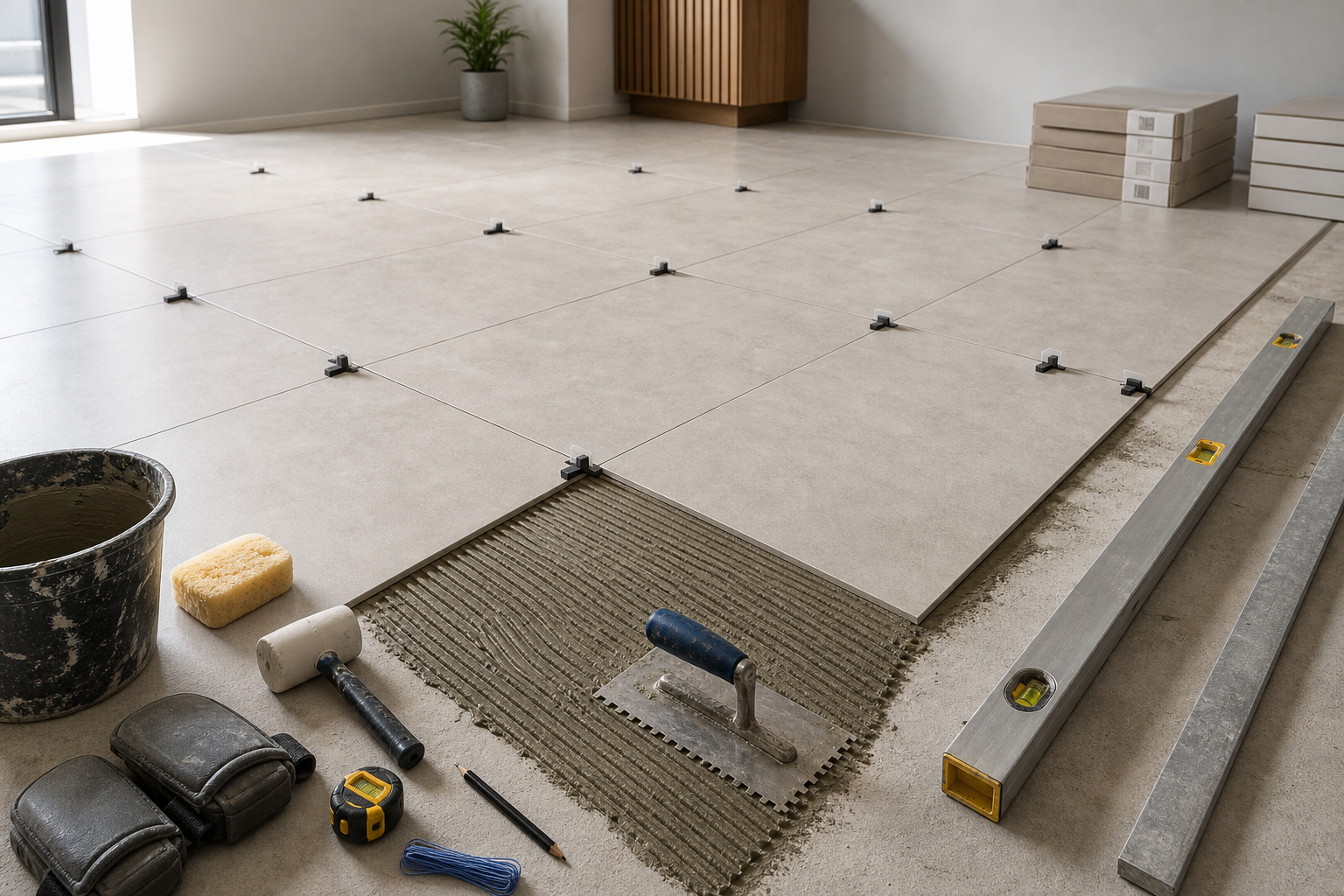Floor tiling (large areas)