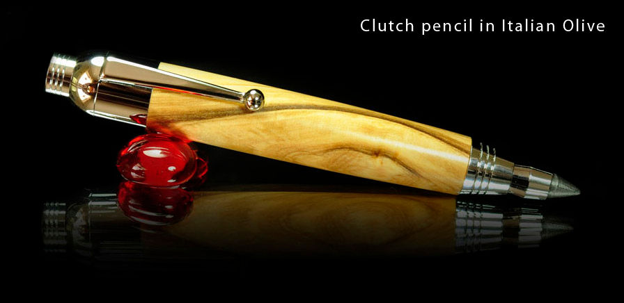 Hand-turned Deluxe workshop pencil in Italian Olive wood by Pittswood Pens in South Wales