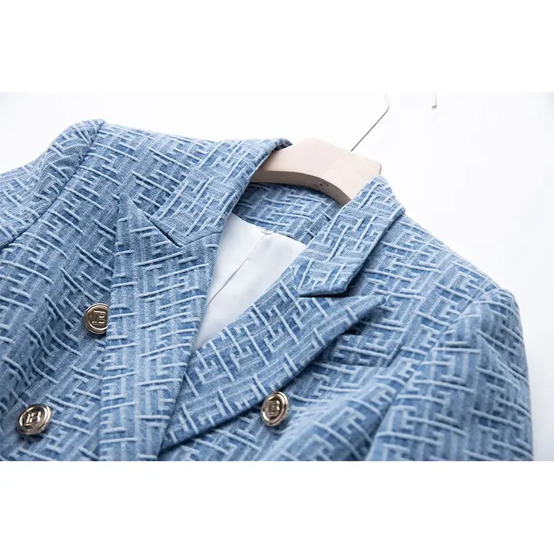 Thumbnail: Custom Luxury Washed Fabric Wholesale Geometric Pattern Denim Jacket