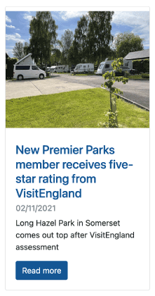 Premier Parks five star rating VisitEngland article with photograph of caravans