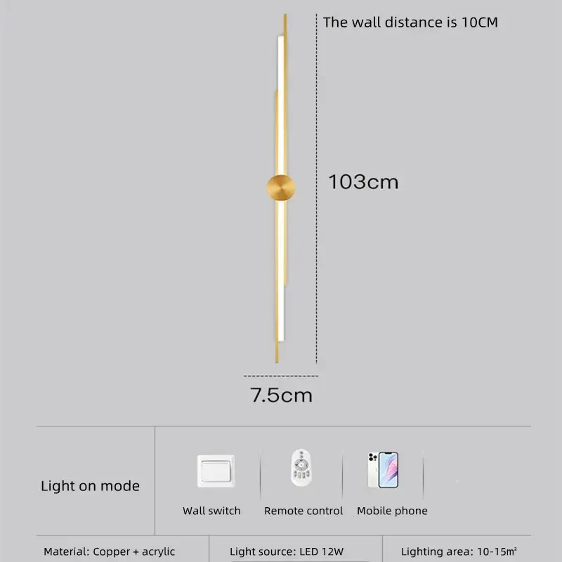 Thumbnail: All Copper High-Grade Luxury 3 Color Dimming LED Wall Lamp 85~265V Remote