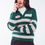 Thumbnail: Green and White Striped Sweater With v Neck and Polo Collar