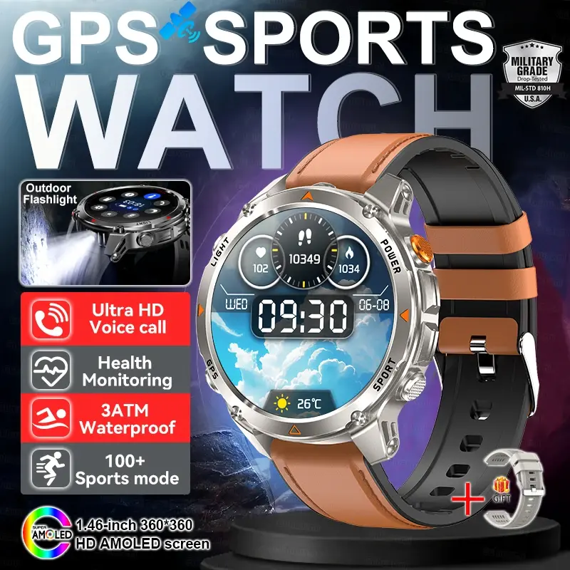 Thumbnail: T-Rex 3 GPS Smart Watch 10ATM IP69K Waterproof Clock Compass Altimeter H