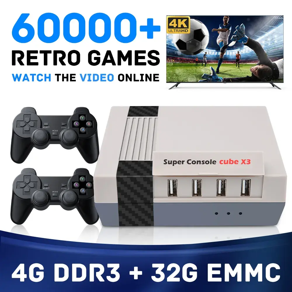 KinHank 4K HD Retro Video Game Consoles Super Console X CUBE X3 Portable Mini